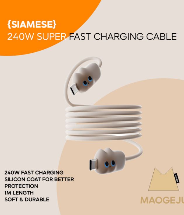 Maogeju USB-C 240W Super Fast Charging Cable - Siamese